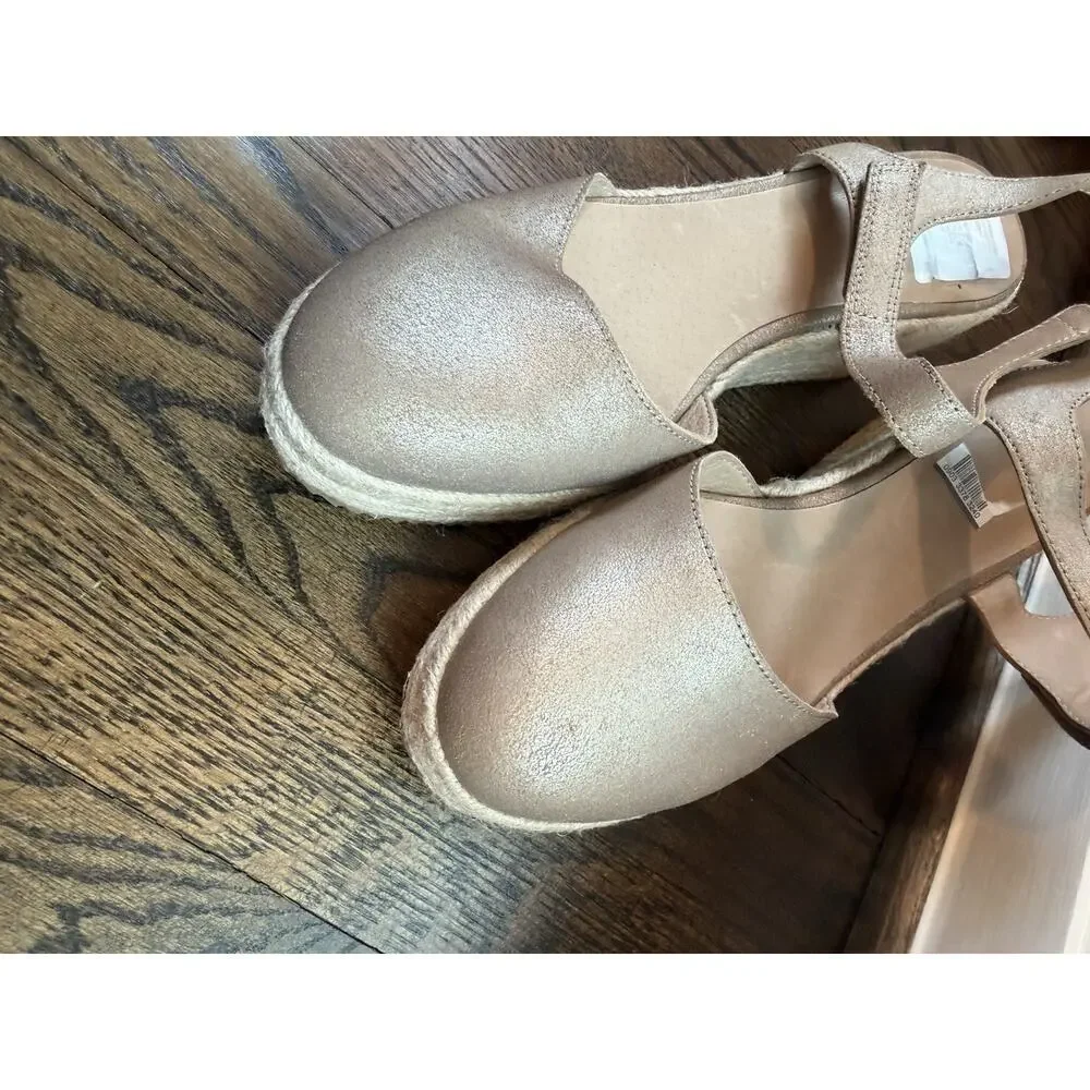 Eileen Fisher Nessa Espadrille Wedge Suede Leather Sandals Tan Beige Size 10 NEW